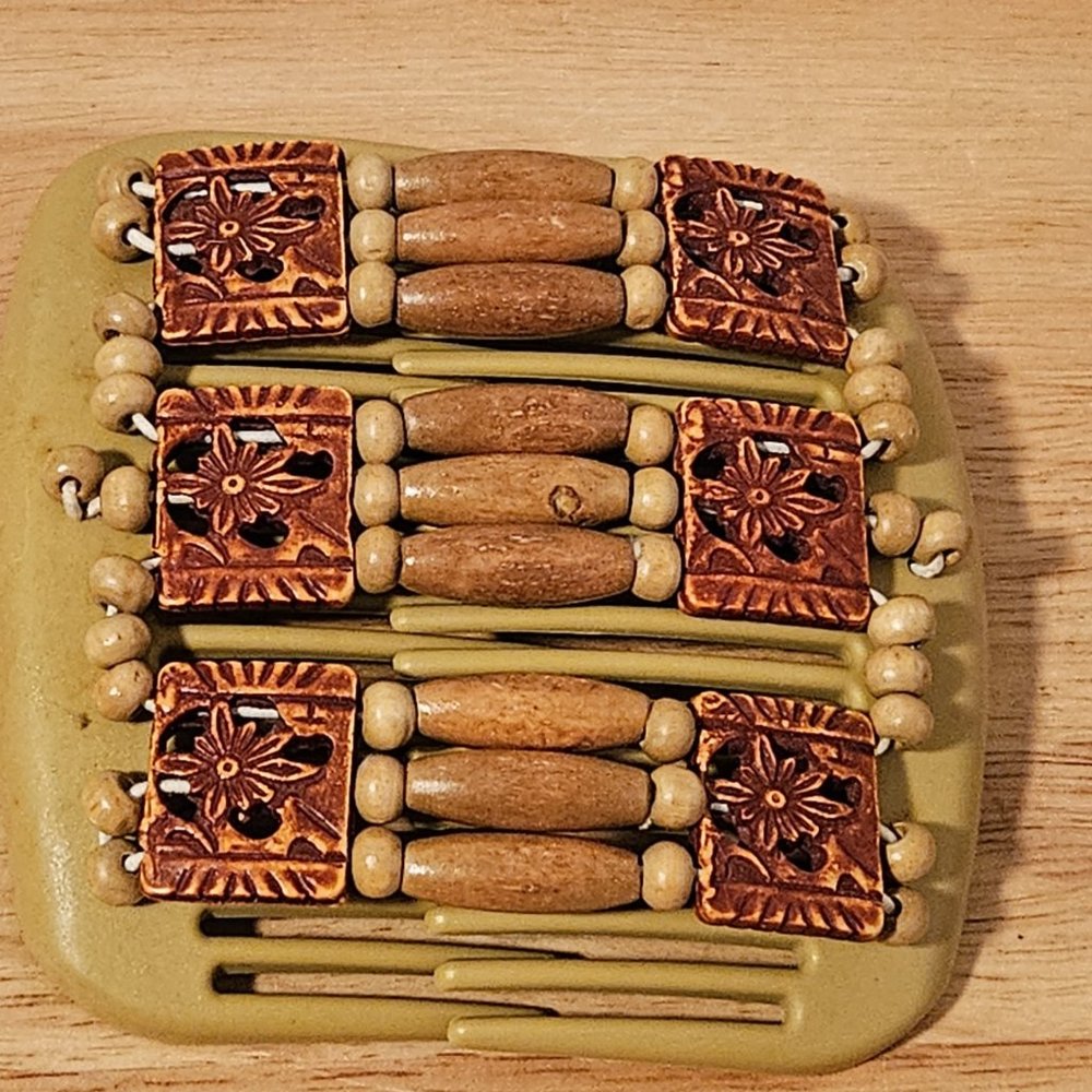 Sqaure Resin & Wooden Beaded Banana Clip Hair Accessory Made in South Africa